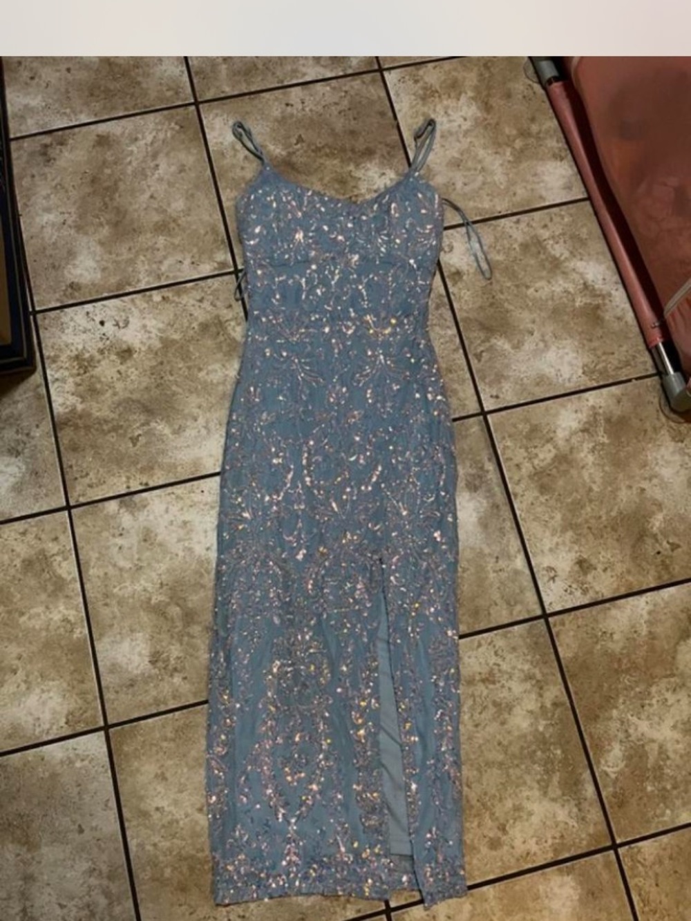Blue Embellished Women's homecoming dress with Slit